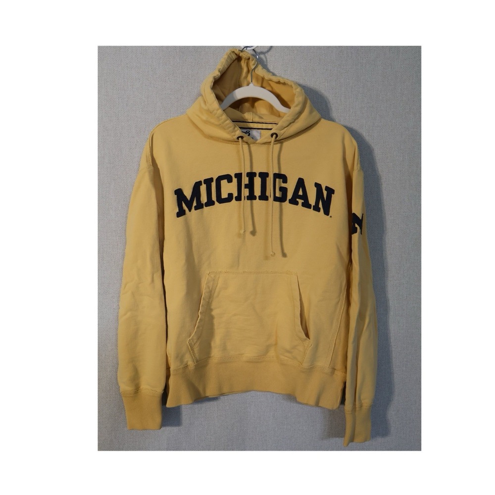 University of Michigan Hoodie Mens L Yellow Navy Spell Out College Vault